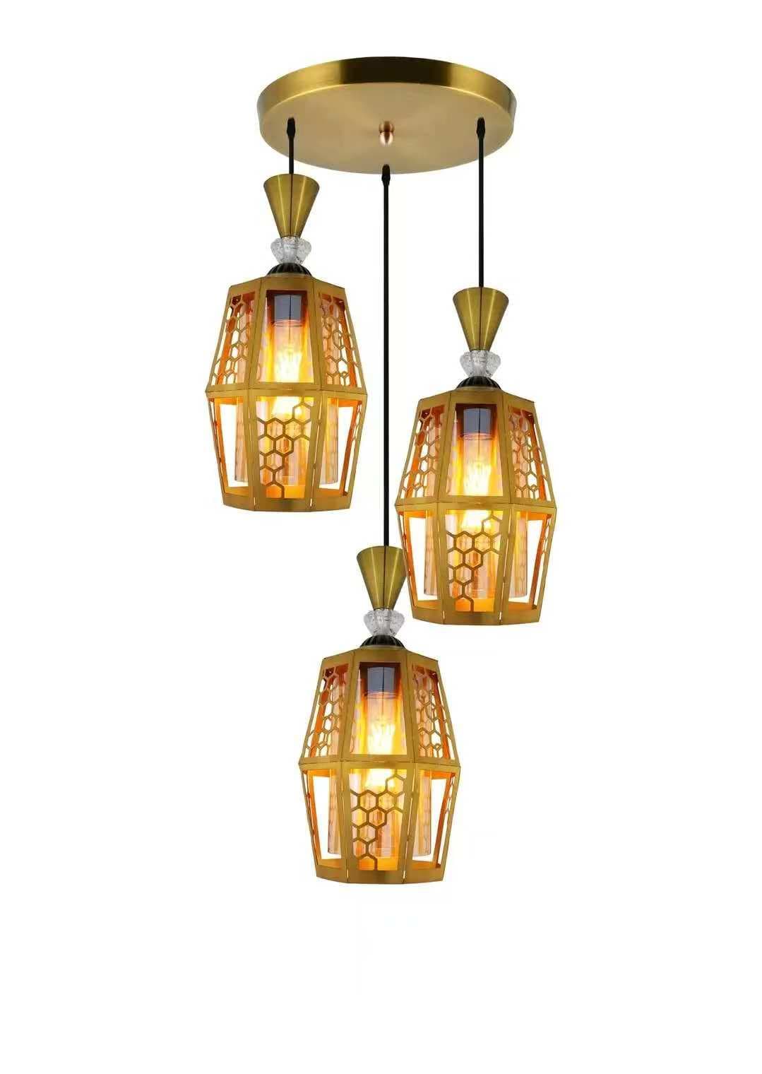Gold Honeycomb Triple Pendant Light